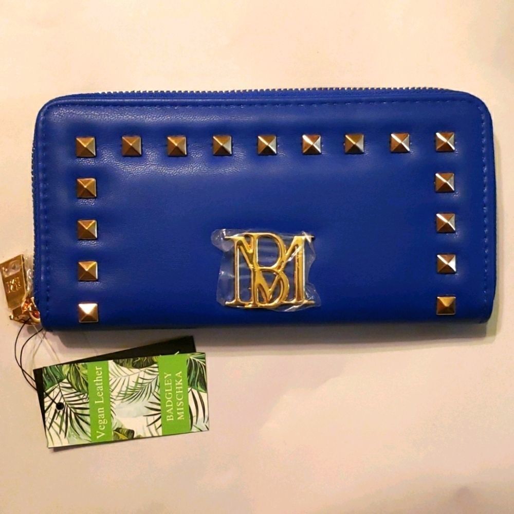Badgley Mischka Vegan Leather Electric Blue Wallet Full Zip MSRP $59 NEW